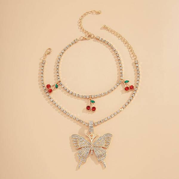 

2pcs Butterfly Charm Anklet, Gold