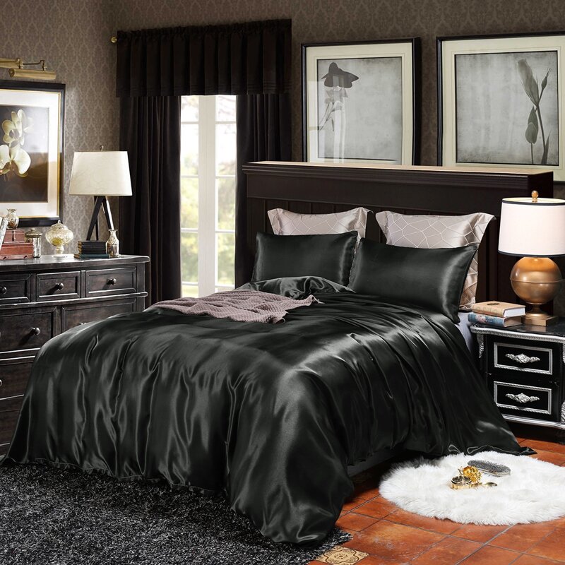 

Solid Satin Bedding Set Without Filler, Black