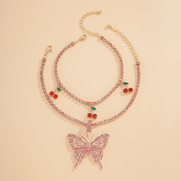 

2pcs Butterfly Charm Anklet, Pink