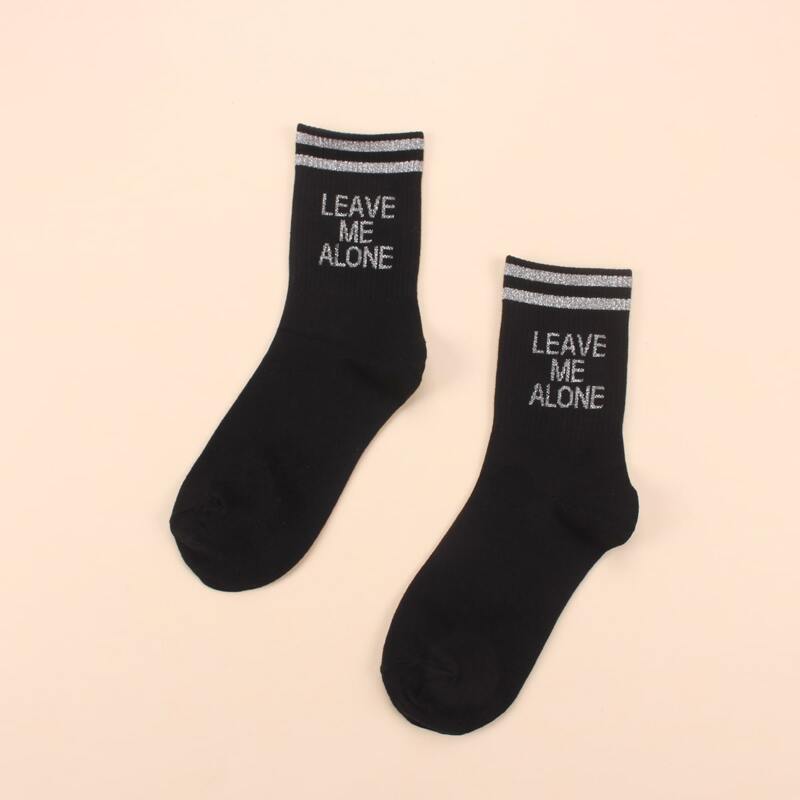 

Slogan Graphic Crew Socks, Black