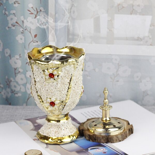 

1pc Gemstone Decor Incense Burner, Gold
