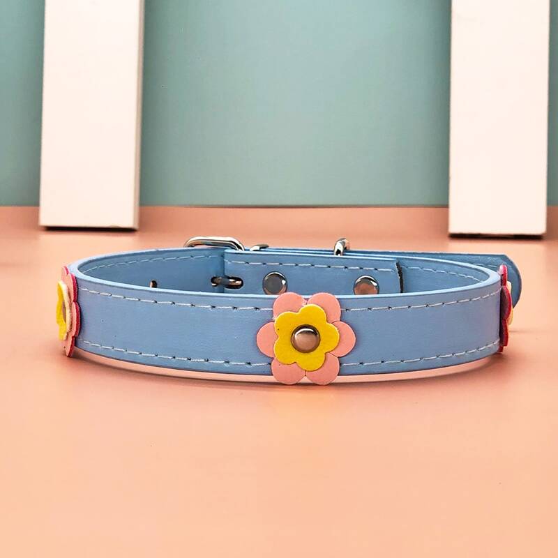 

Flower Decor Dog Collar, Blue