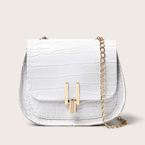 

Girls Crocodile Chain Crossbody Bag, White