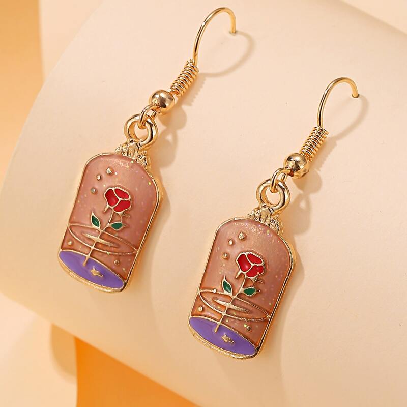 

Rose Pattern Geo Drop Earrings, Multicolor