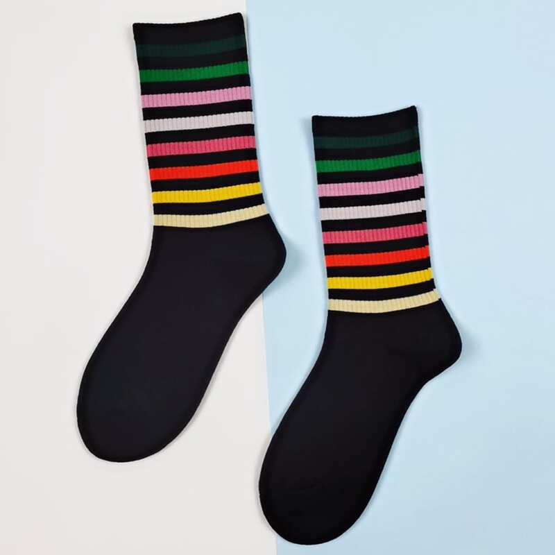 

Striped Crew Socks, Black
