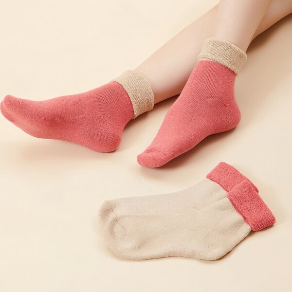 

2pairs Color Block Cuffed Socks, Multicolor