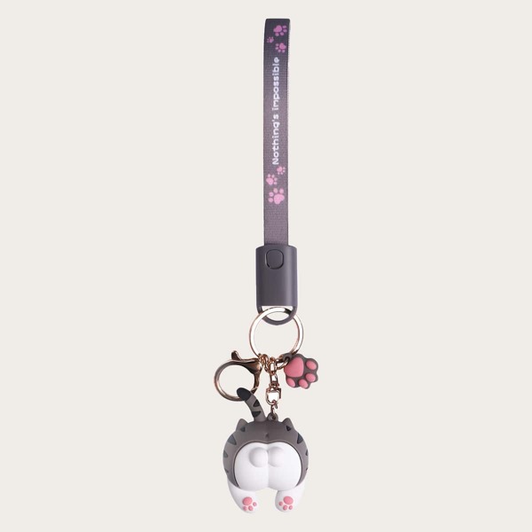 

Type-C Data Cable With Cat Pendant, Grey