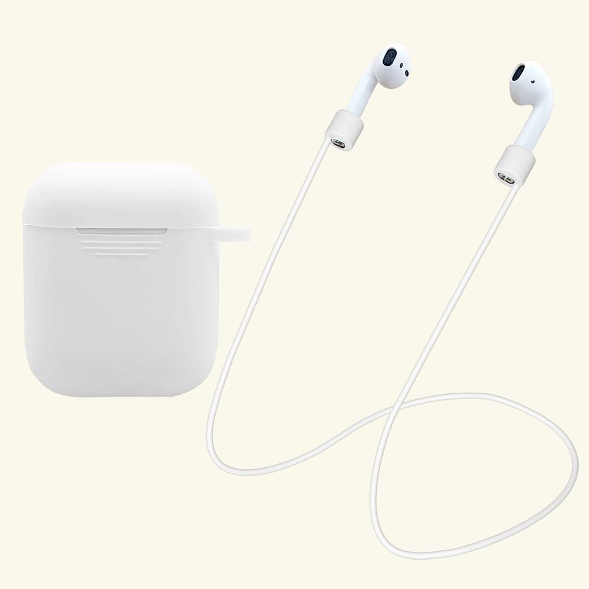 

1pc Solid Airpods Case & 1pc Anti-lost Strap, White