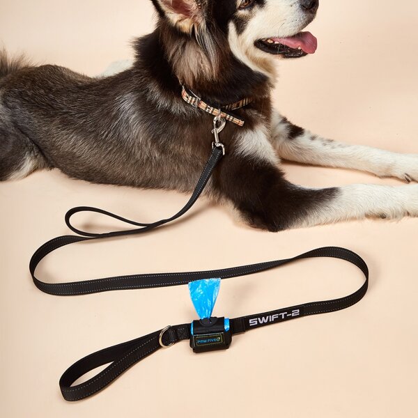 

1pc Double Handle Dog Leash & 1roll Garbage Bag, Black