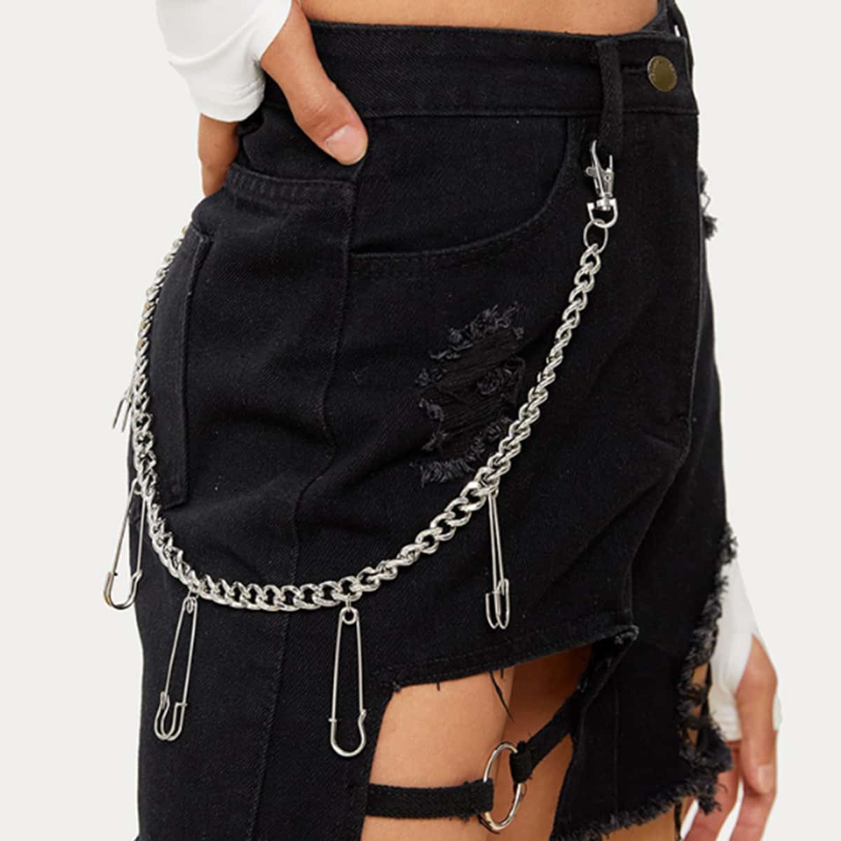 

Safety Pin Decor Pant Chain, Silver