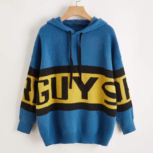 

Drop Shoulder Letter Graphic Hooded Sweater, Multicolor
