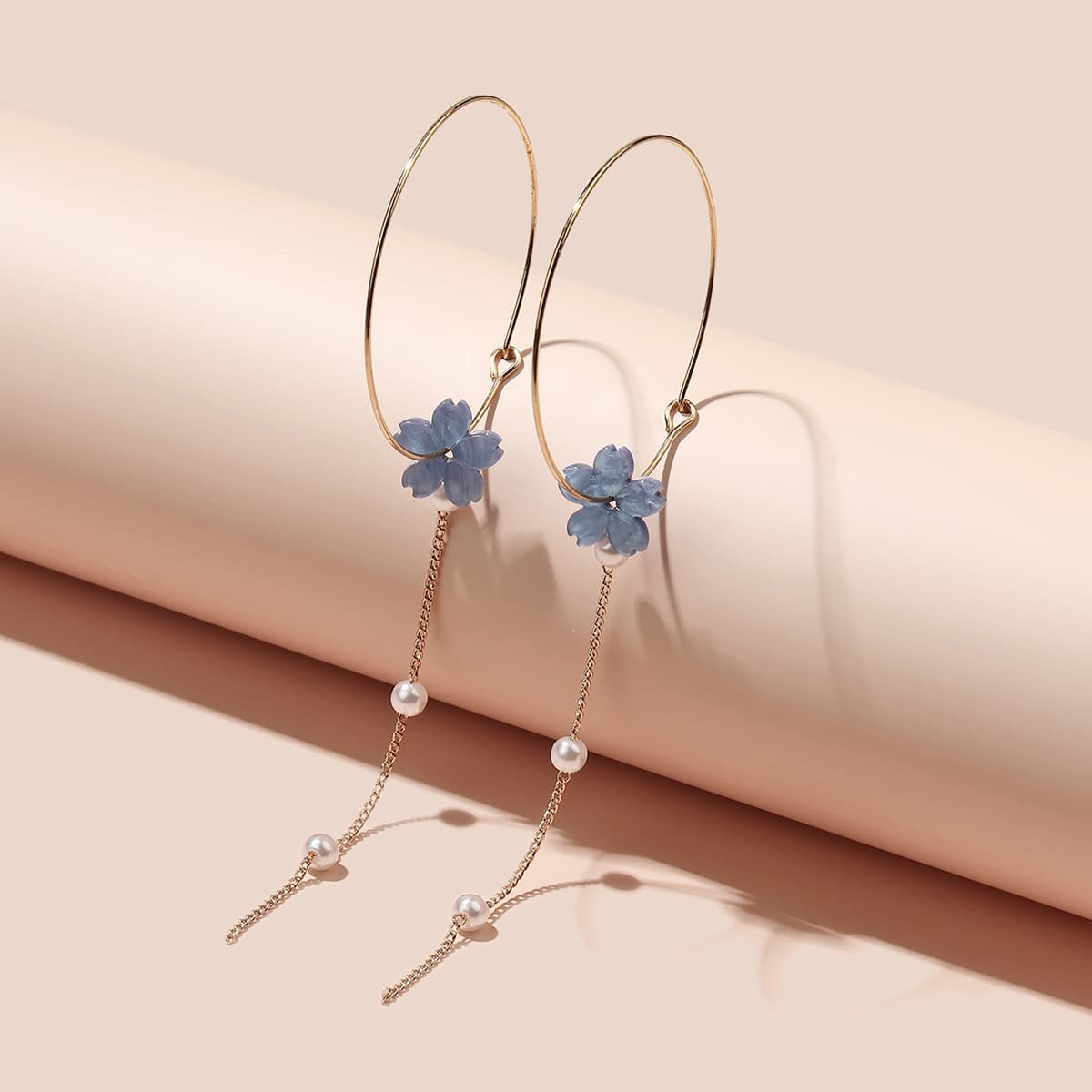 

Flower Decor Chain Drop Earrings, Purple
