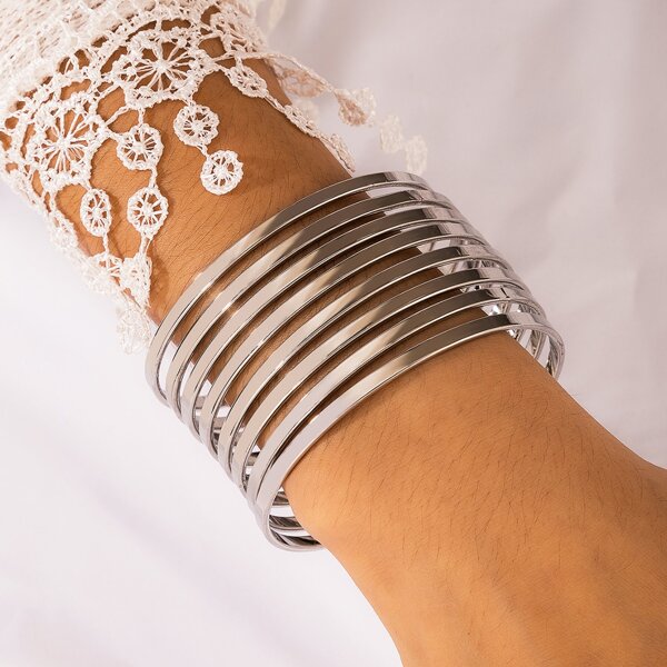 

8pcs Solid Minimalist Bangle, Silver