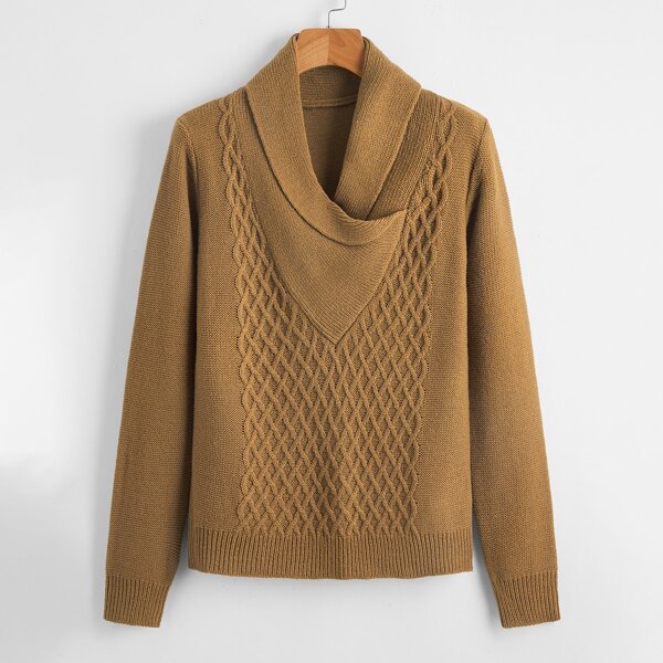 

Solid Argyle Knit Asymmetrical Neck Sweater, Brown