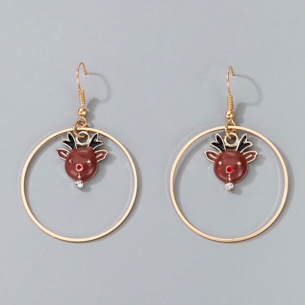 

Christmas Deer Charm Round Drop Earrings, Multicolor