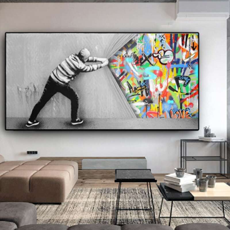 

Cartoon & Figure Print Wall Painting, Multicolor