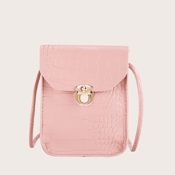 

Girls Croc Embossed Push Lock Crossbody Bag, Pink