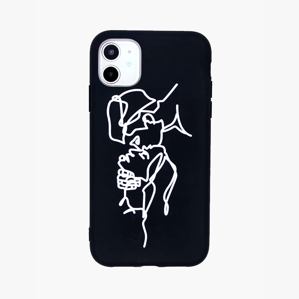 

Line Figure Print iPhone Case, Black