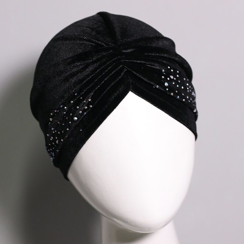

Rhinestone Decor Turban Hat, Black