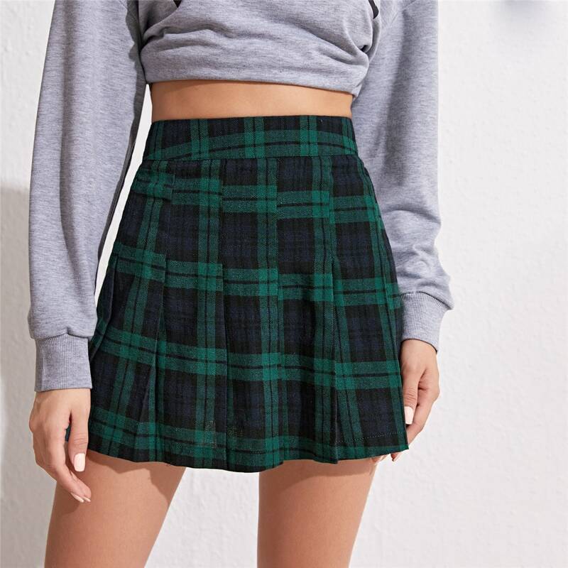 

High Waist Zip Back Plaid Skirt, Multicolor