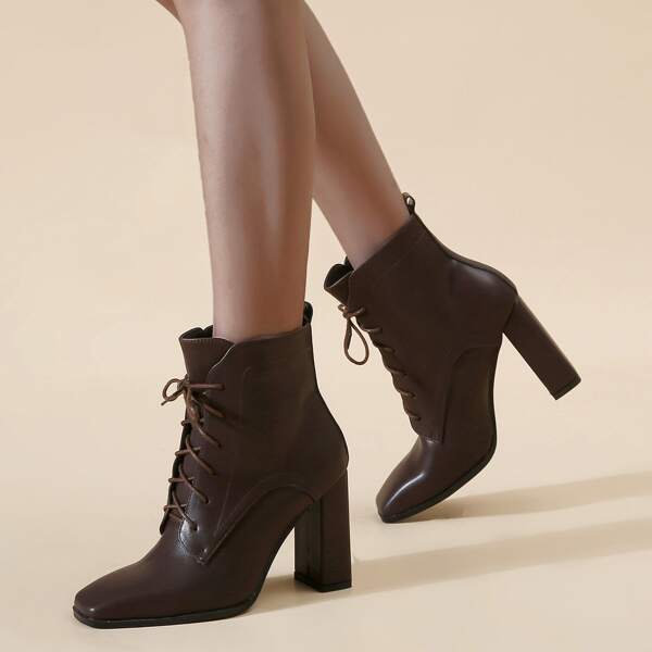 

Square Toe Lace Up Front Ankle Boots, Chocolate brown