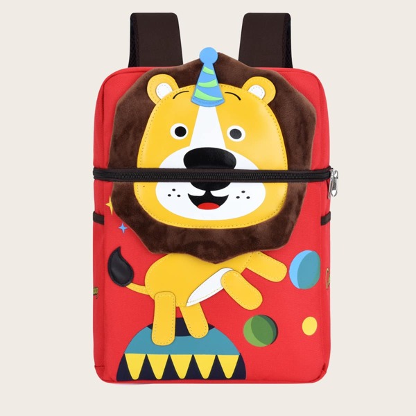 

Kids Cartoon Lion Pattern Backpack, Red