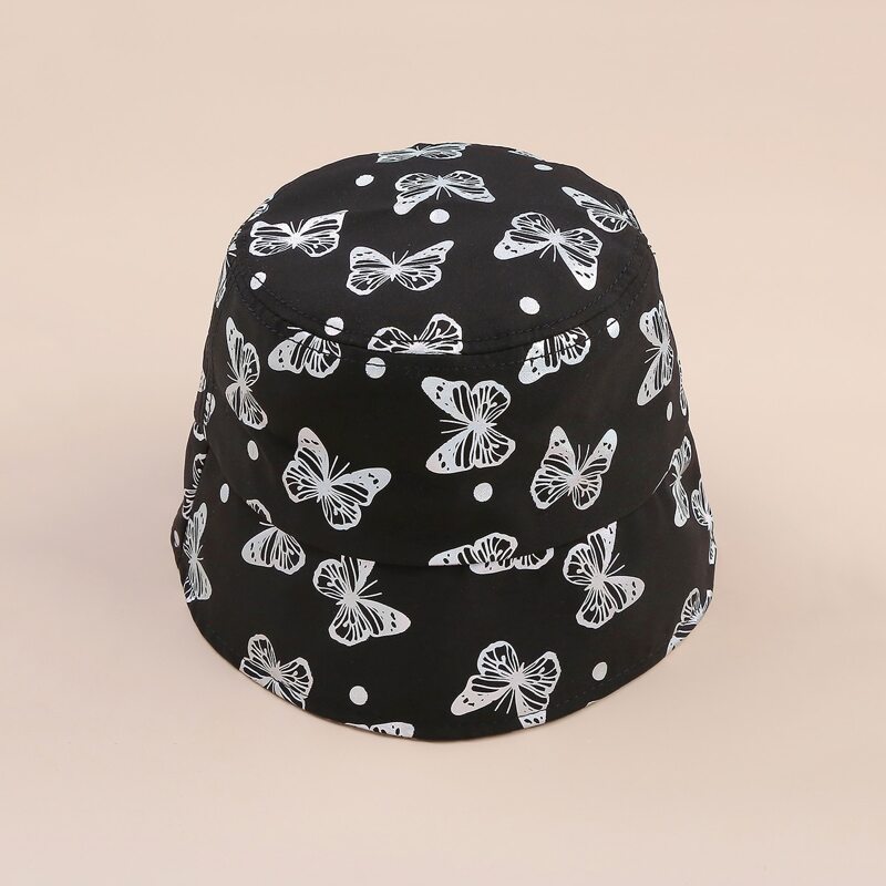 

Butterfly Print Bucket Hat, Black