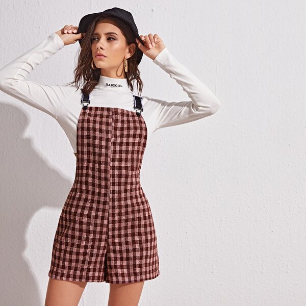 

Plaid Striped Straps Overall Jumpsuit, Multicolor