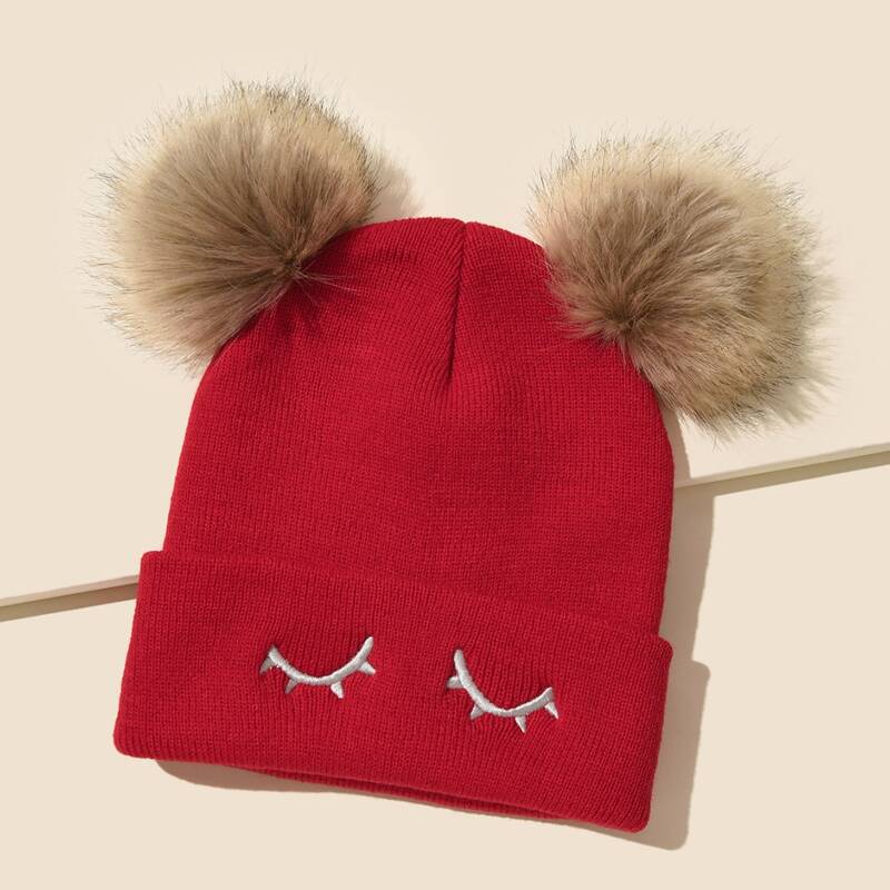 

Pom Pom Decor Beanie, Red