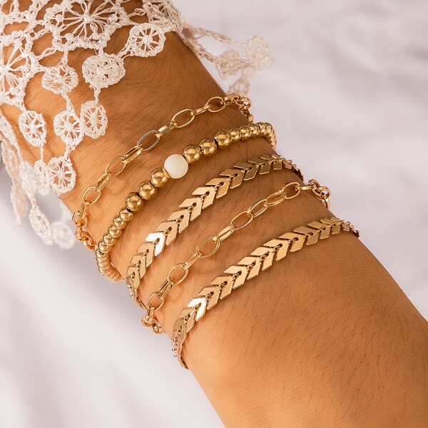 

5pcs Simple Chain Bracelet, Gold
