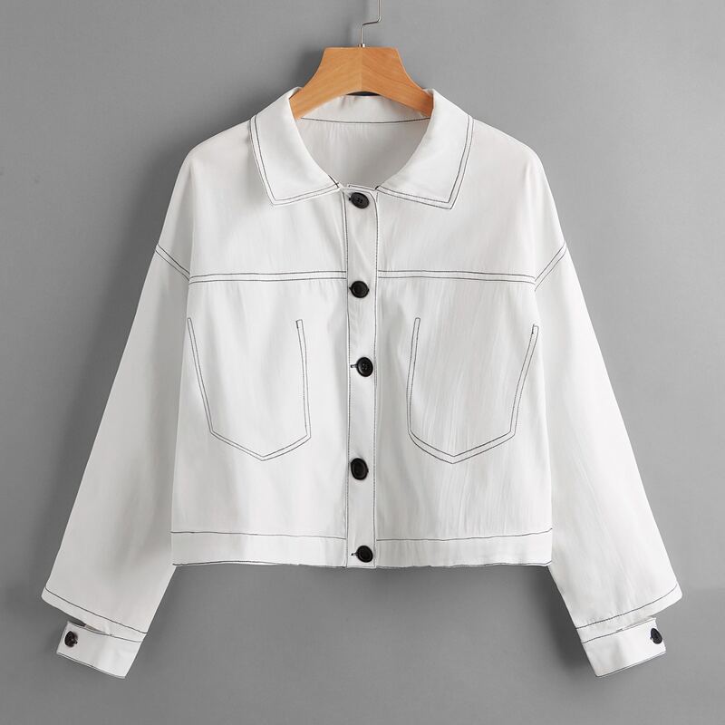 

Contrast Stitching Split Sleeve Jacket, White