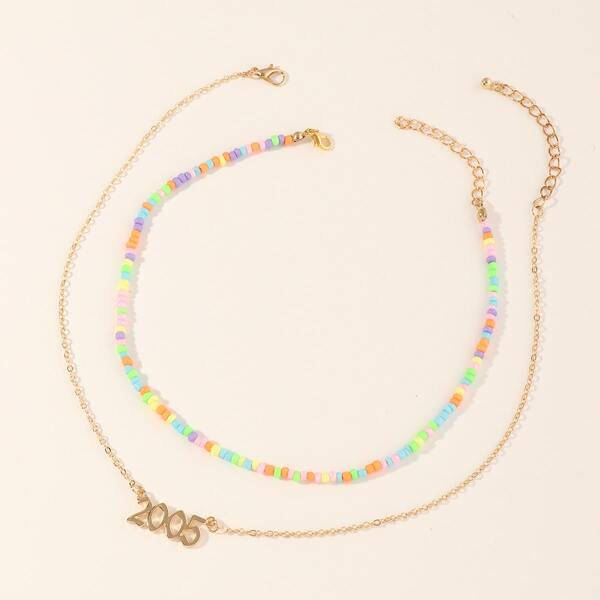 

2pcs Toddler Girls Bead Decor Necklace, Multicolor