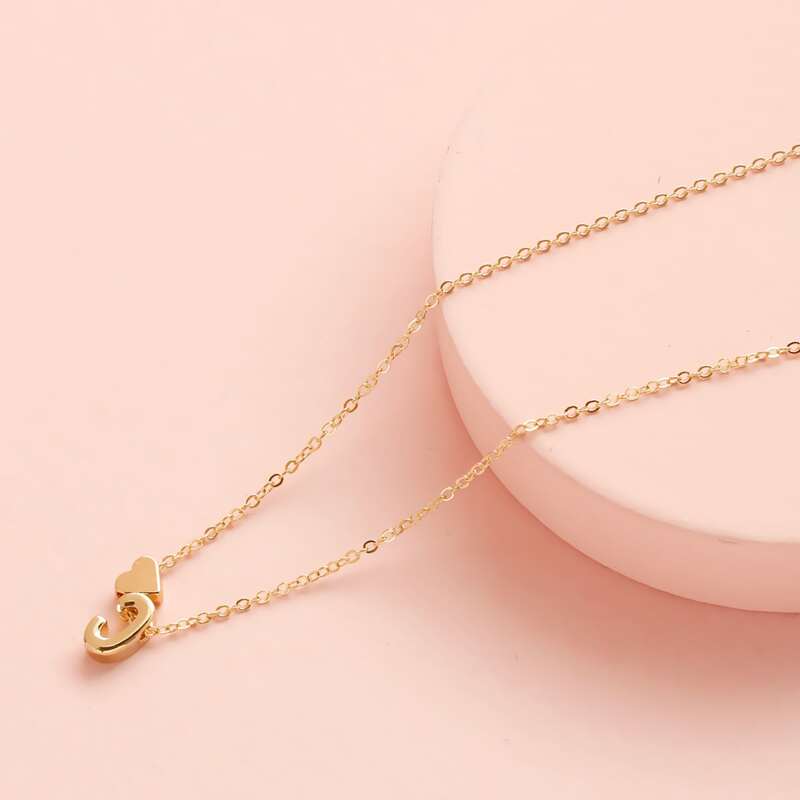 

Letter & Heart Decor Necklace, Gold