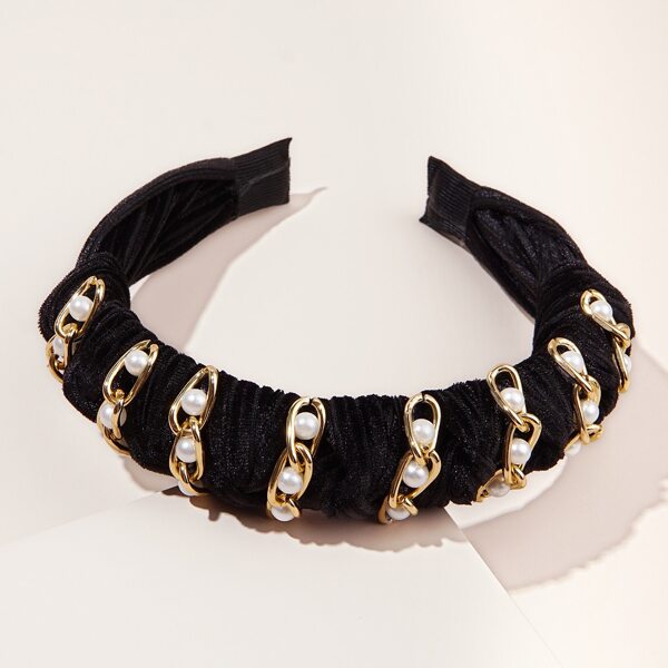 

Faux Pearl Decor Velvet Hair Hoop, Multicolor