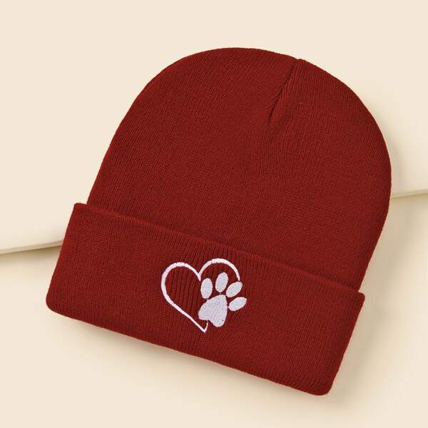 

Heart Embroidery Beanie, Burgundy