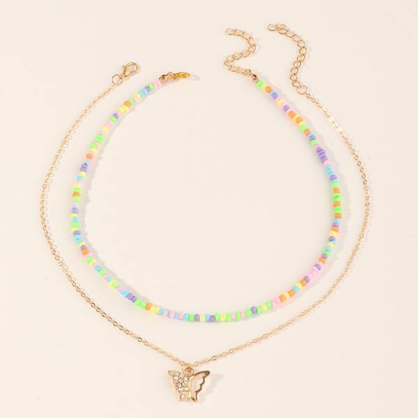 

2pcs Toddler Girls Butterfly Pendant Necklace, Multicolor