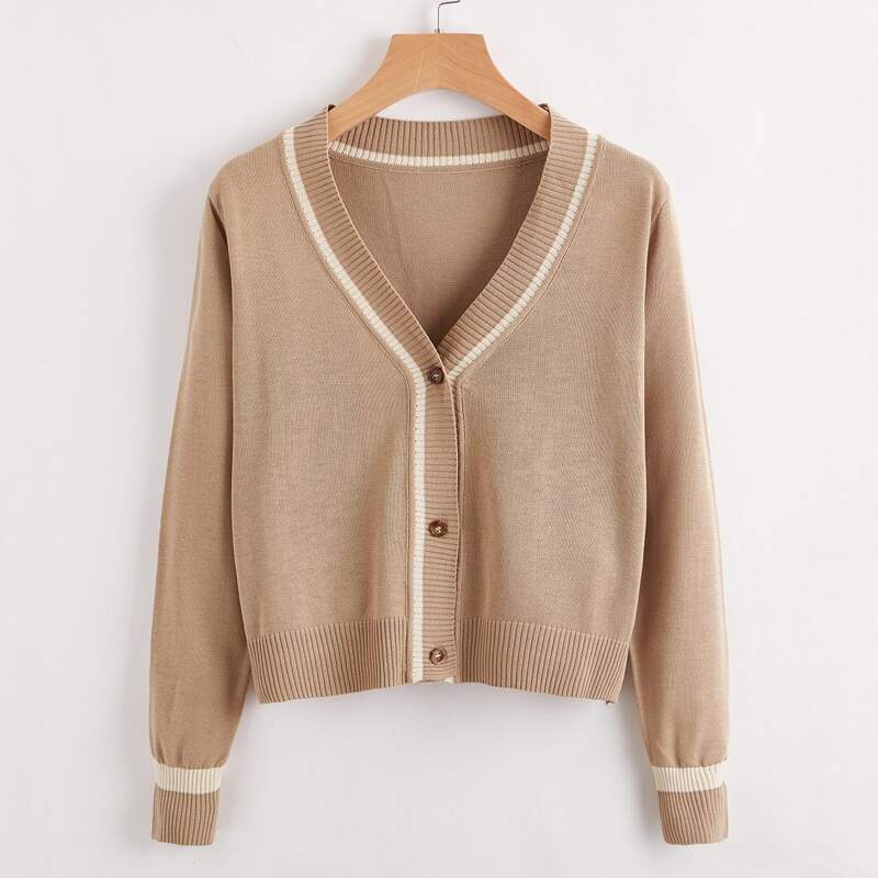 

Striped Button Front Cardigan, Khaki