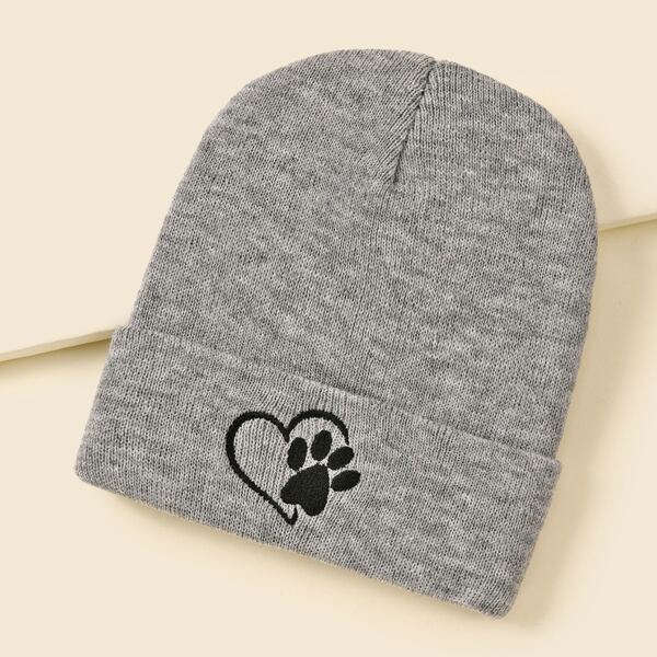 

Heart Embroidery Beanie, Light grey