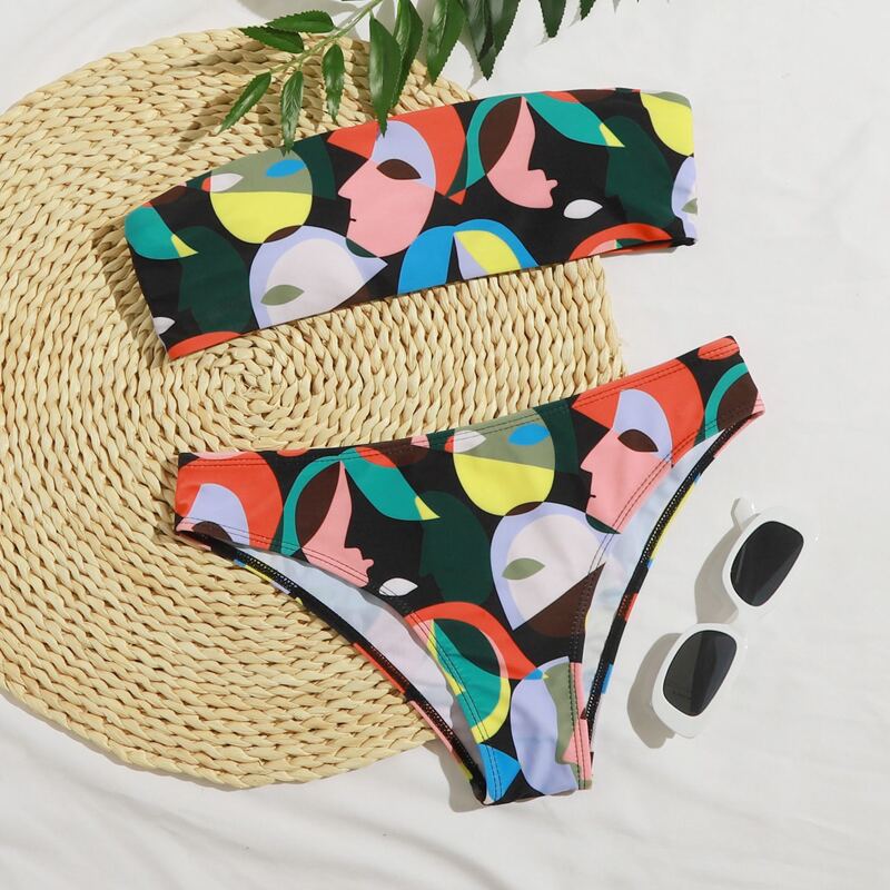 

Abstract Face Print Cami Bikini Swimsuit, Multicolor