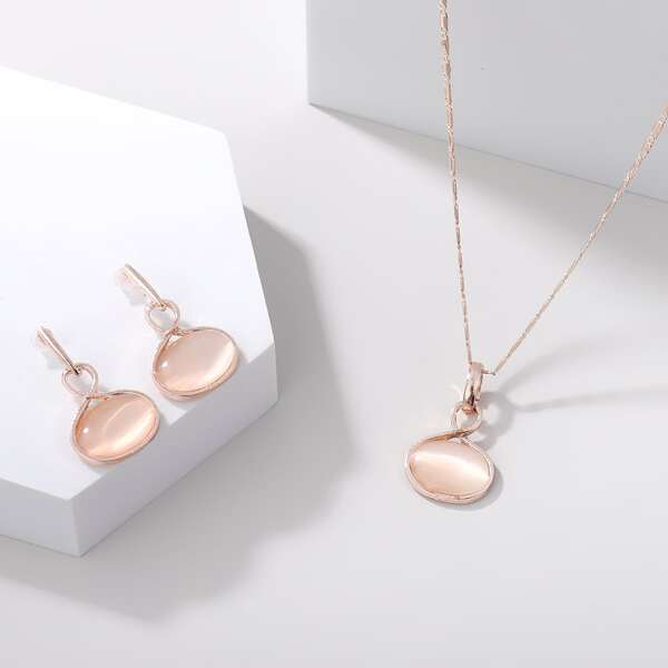 

3pcs Cat Eye Stone Decor Jewelry Set, Gold
