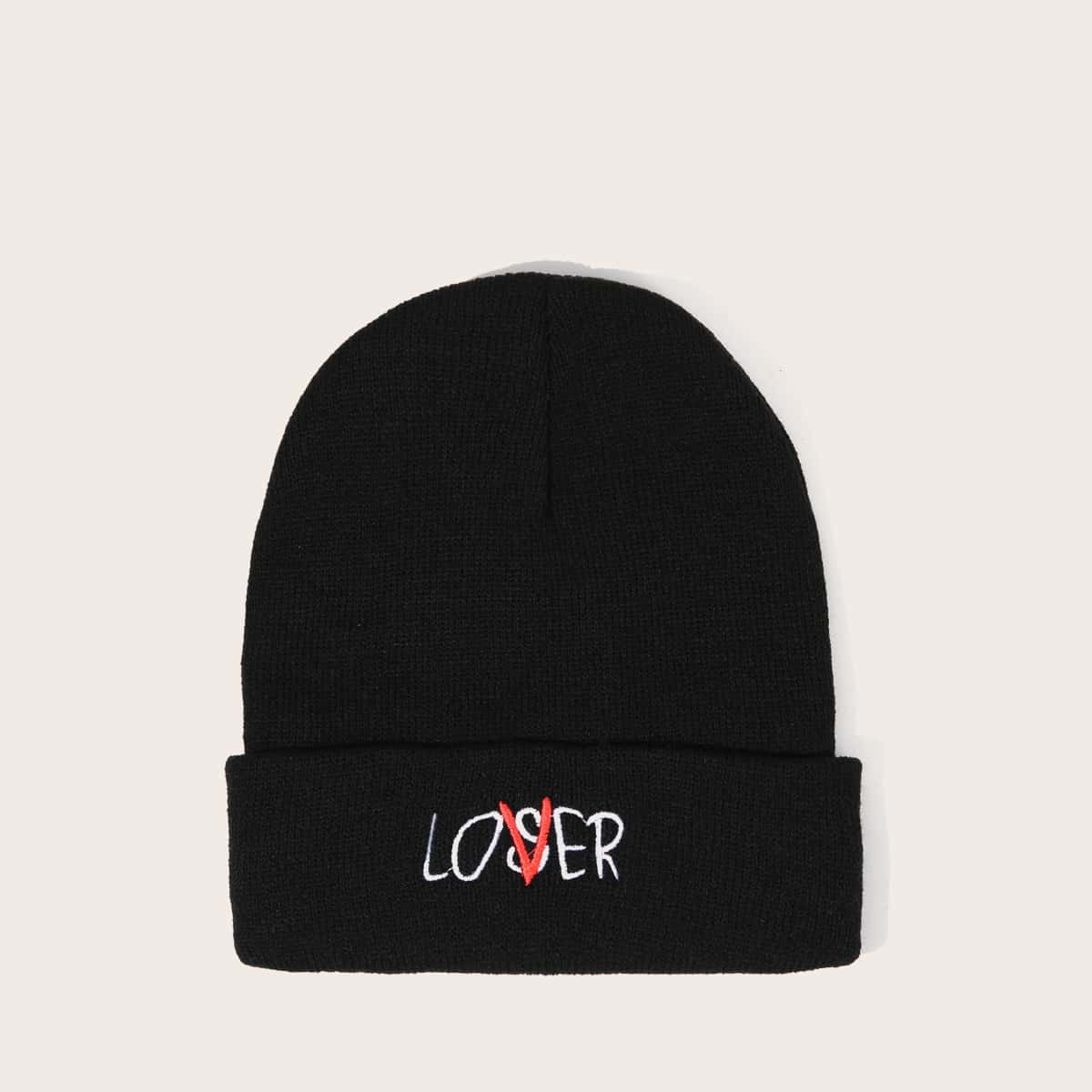 

Letter Knit Beanie, Black