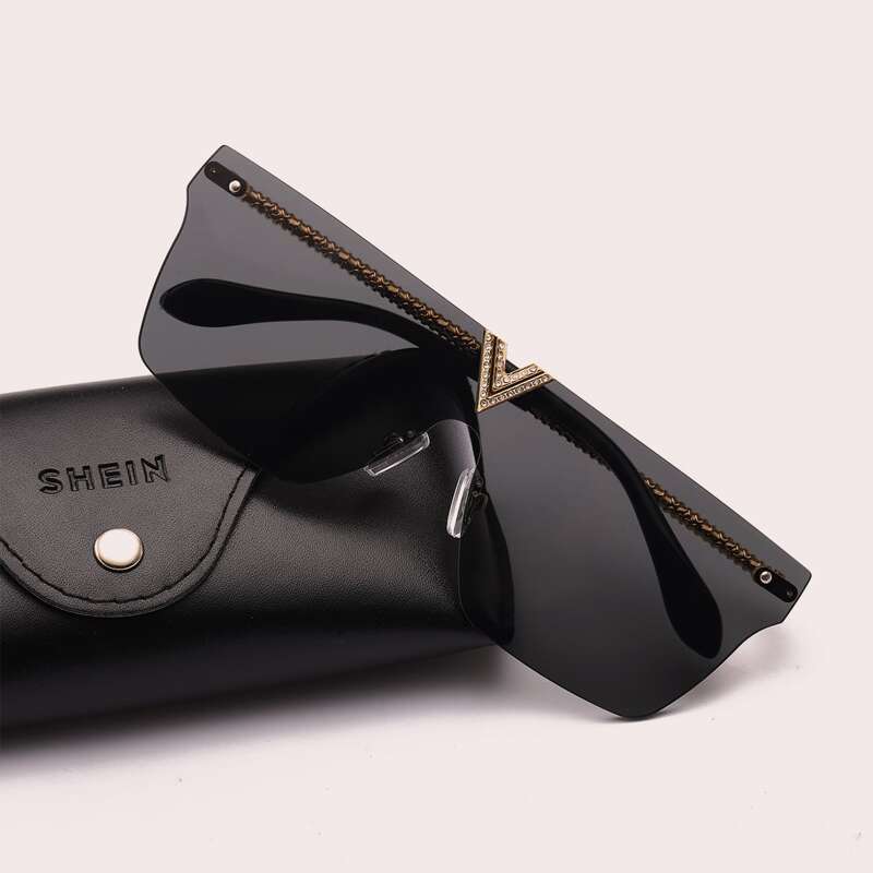 

Rhinestone Decor Rimless Sunglasses, Black