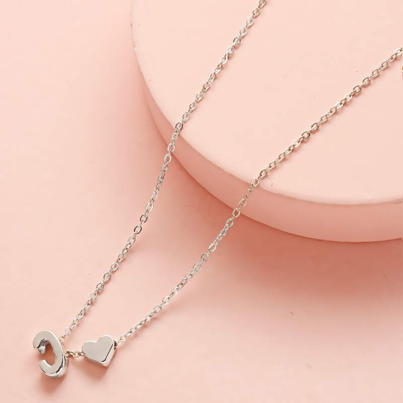 

Letter & Heart Decor Necklace, Silver