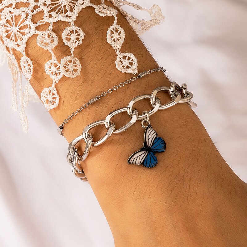 

2pcs Butterfly Charm Bracelet, Silver