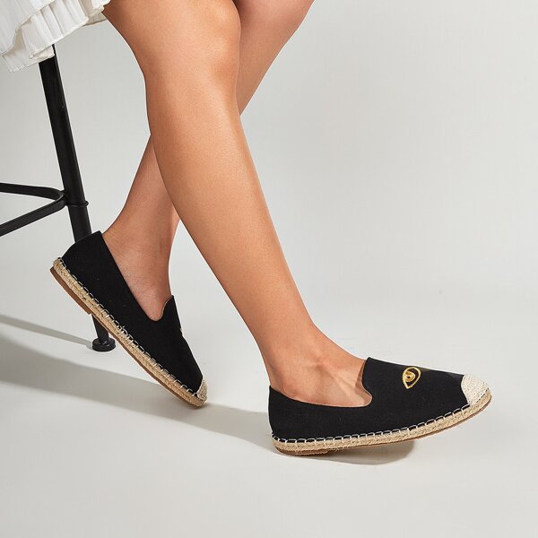 

Eye Embroidery Espadrille Flats, Black