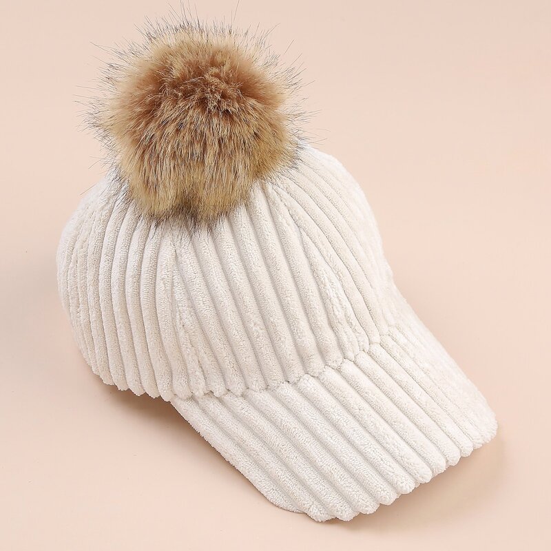 

Pom Pom Decor Baseball Cap, White