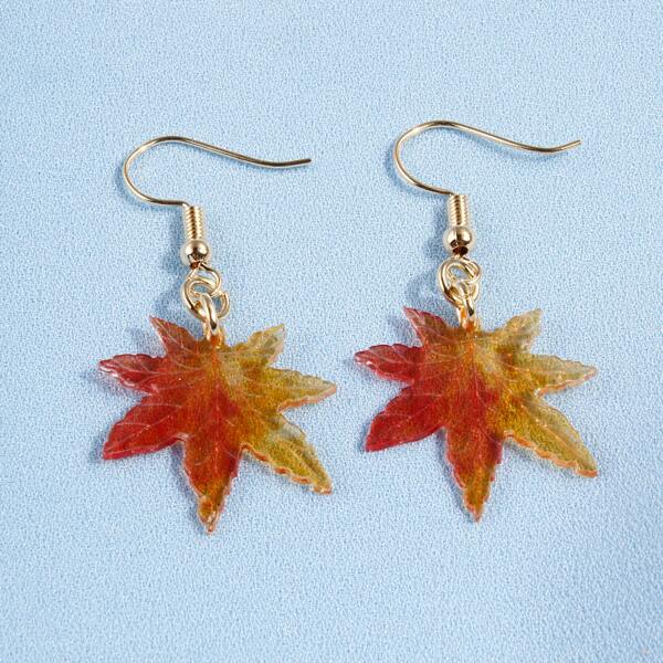 

Leaf Design Drop Earrings, Red