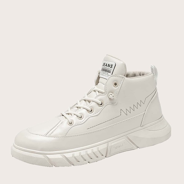 

Men Lace-up Front Letter Graphic Skate Shoes, Beige