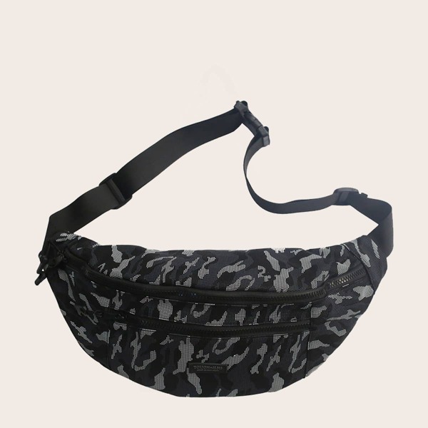 

Men Camo Pattern Zip Front Fanny Pack, Multicolor