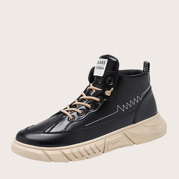 

Men Lace-up Front Letter Graphic Skate Shoes, Black